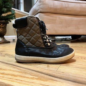Merona Winter Boots Lace Up Leather Black Tan 7